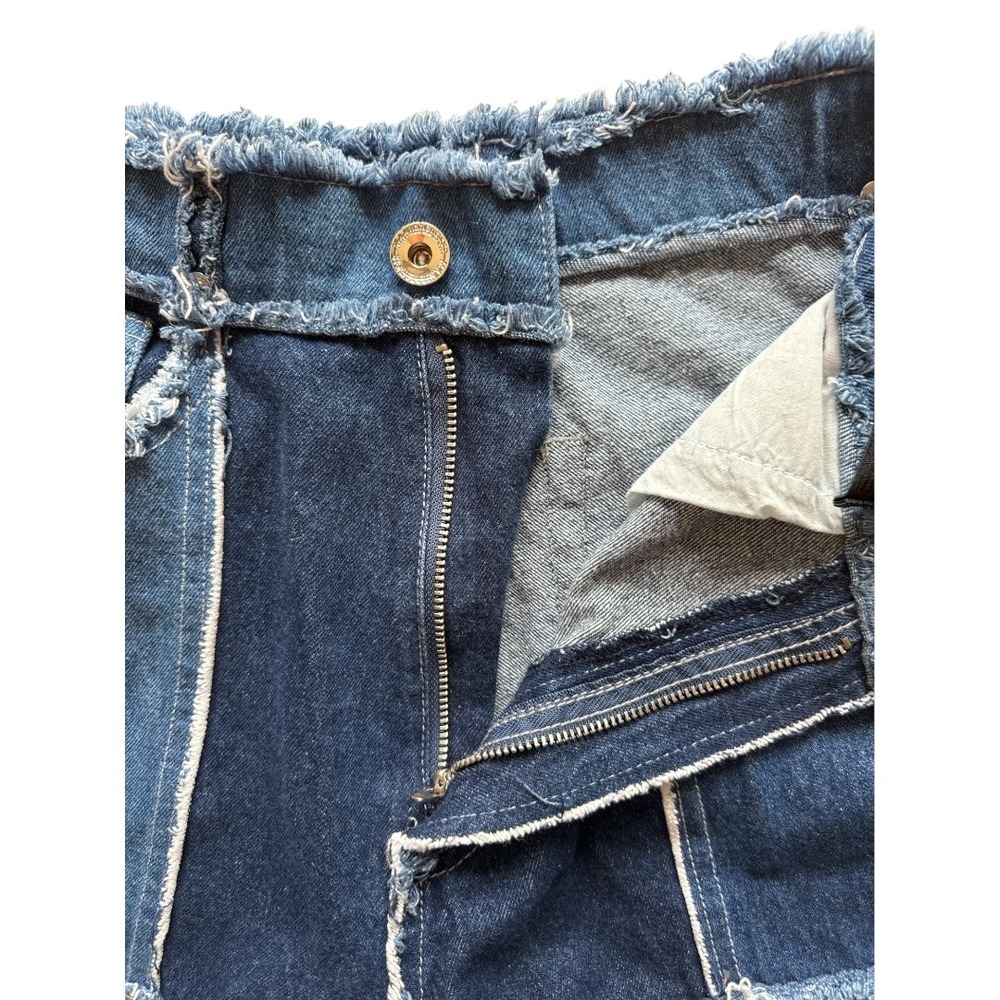 Maniere De Voir Patchwork Denim Jeans‎ Distressed Raw Hem High Waisted  Size 6 - Picture 3 of 11